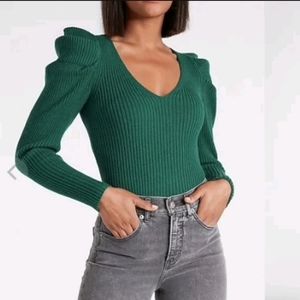 Express V-Neck Puff Sleeve Sweater